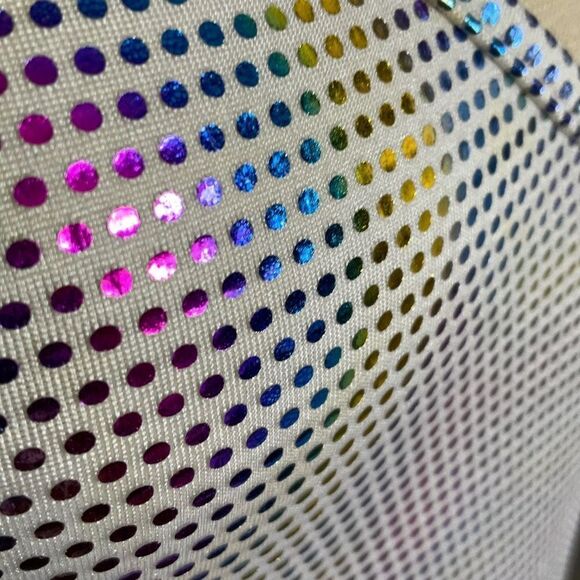 Holographic Mini Dress Tie Back, 80’s L.W. Sin-Sations body con sz s/m form fit - Picture 10 of 16